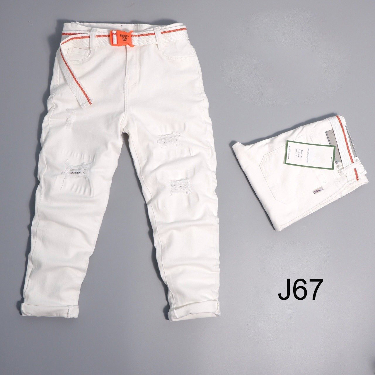 Quần jean bé trai màu trắng dài J67 (rách)